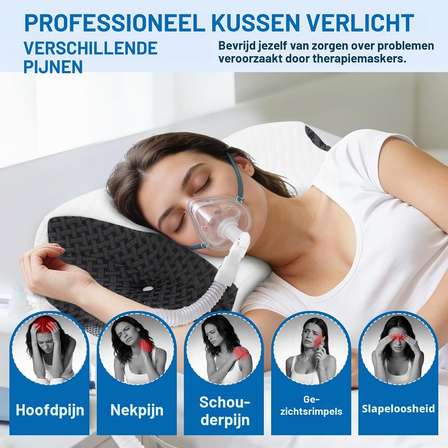 Detalle de ROOWANA RWP010 CPAP-kussen van traagschuim voor zij- en rugslapers
