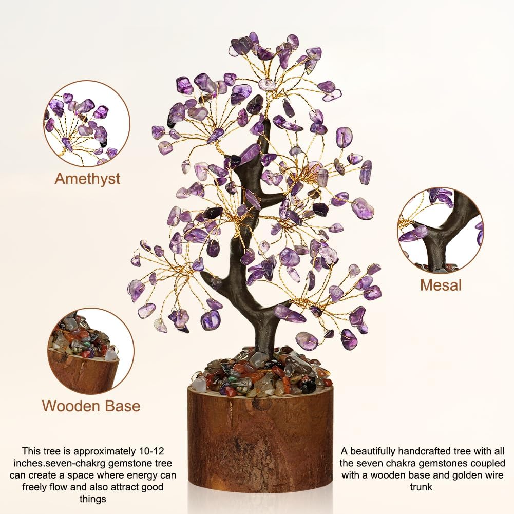 Detalle de Vicloon 7 Chakra-kristalboom in paars met houten voet