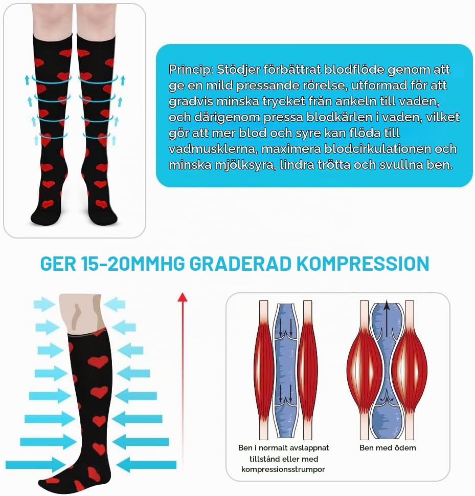 Detalle de ACWOO A-S/M kompressionsstrumpor, 15–20 mmHg, nylon, flerfärgade, 6 par