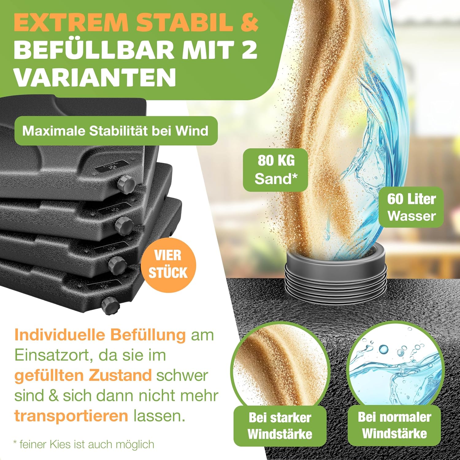 Thumbnail 2 de KESSER Sonnenschirmständer 4-teilig – stabiler Kreuzfuß, 60 Liter/Nachfüllbar mit Wasser oder Sand, inkl. Metallverbinder