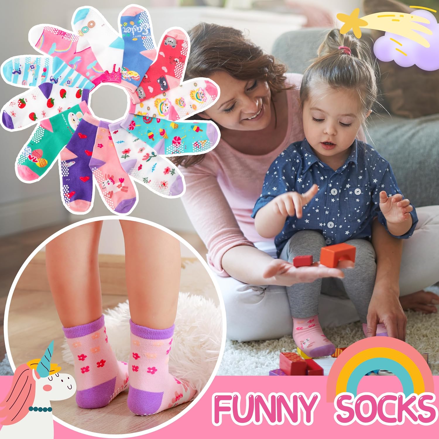 Detalle de Welwoos 12 Pairs Baby Girls Non‑Slip Socks