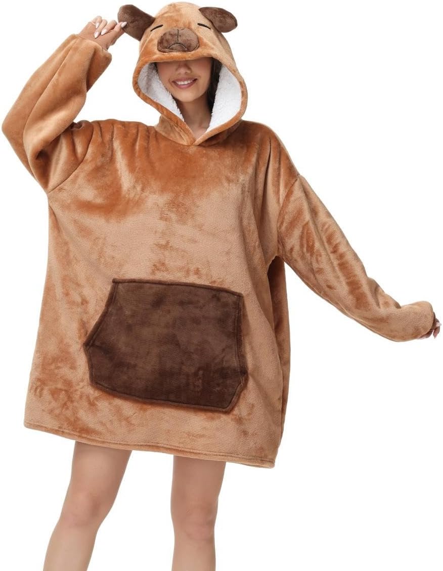 Detalle 2 de Chuangminghangqi Unisex Kuscheldecke als Hoodie mit Ärmeln und Kapuze – oversized Tier-Look für Winter