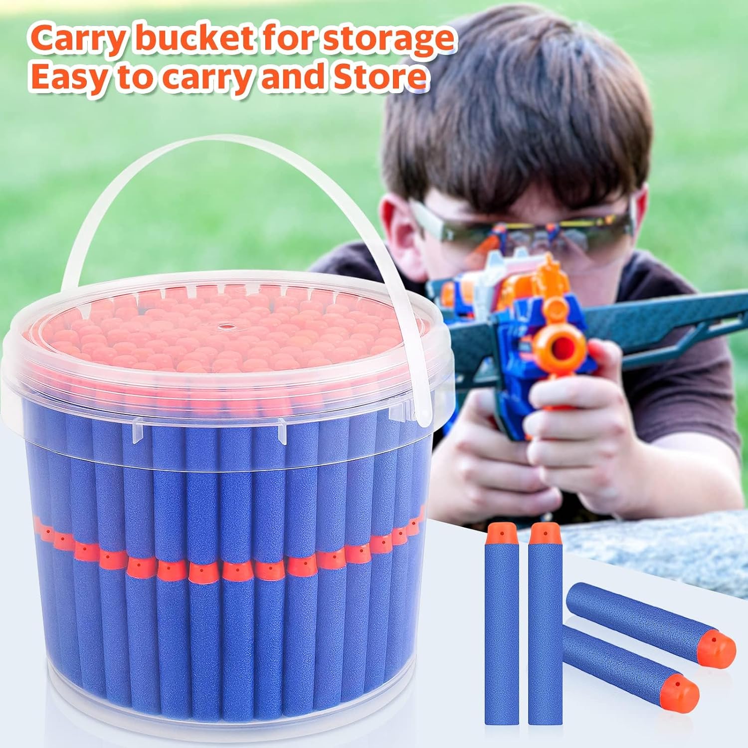 Detalle de Mlikero 300 Pfeile Darts für Nerf Gun Elite / N-Strike Blaster (Nachfüllpack) inkl. Aufbewahrungseimer, Blau