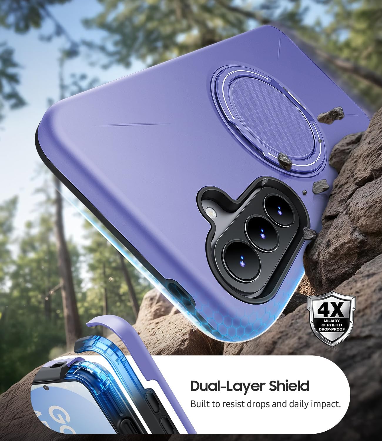 Detalle 2 de AOUIA Rugged Case with 2-Pack Screen Protectors for Samsung Galaxy A57 5G (Purple)