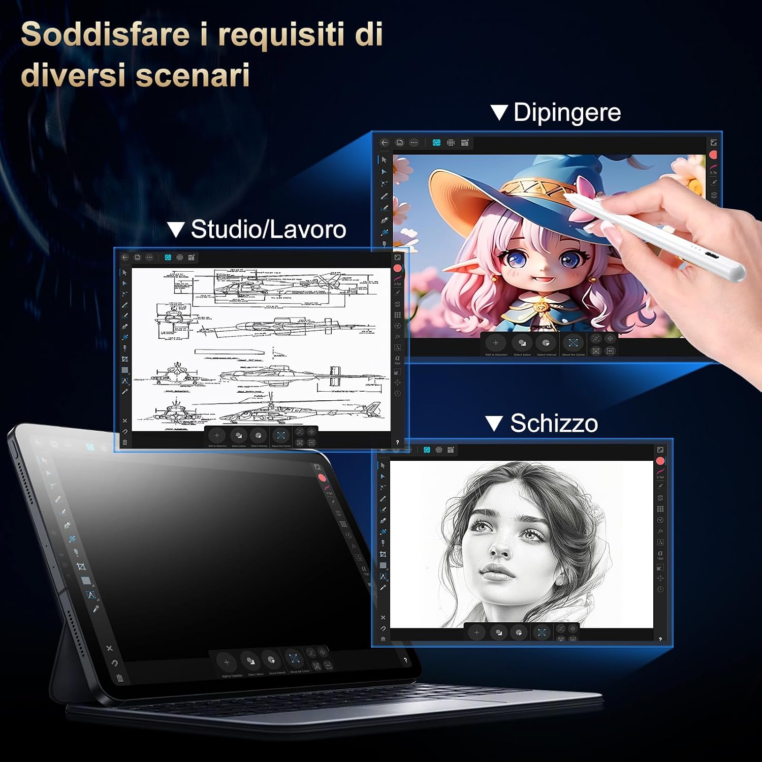 Detalle de BAZO Penna Compatibile per iPad 2018-2026: ricarica rapida, palm rejection e inclinazione - compatibilità ampia
