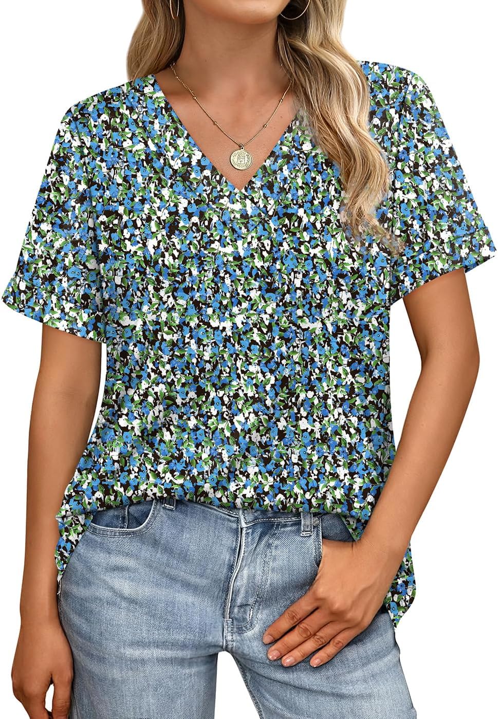 Detalle 2 de WIHOLL Womens Summer Short Sleeve V-Neck T Shirt