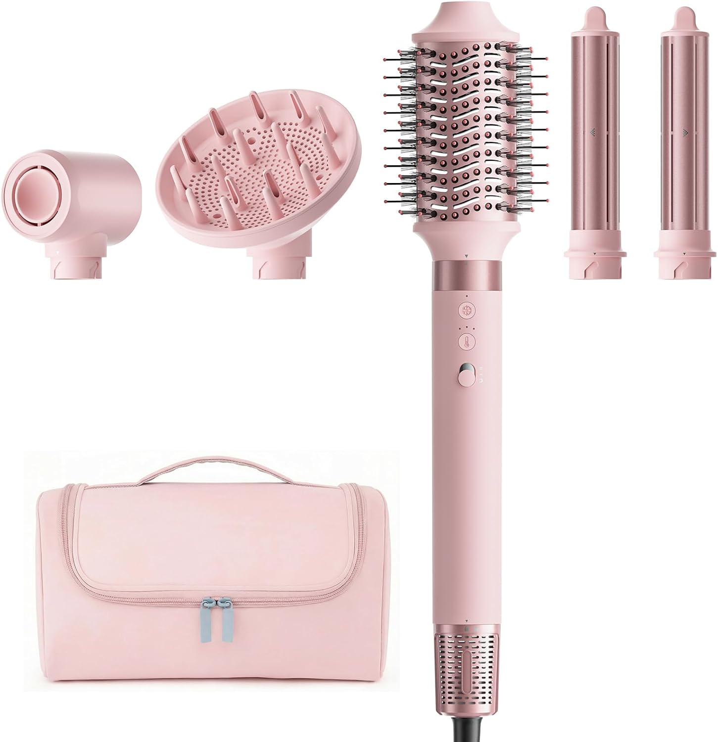 Detalle de MESCOMB 5 in 1 High-Speed Hot Air Styler (Pastel Pink) — dryer brush, auto-wrap curls & diffuser