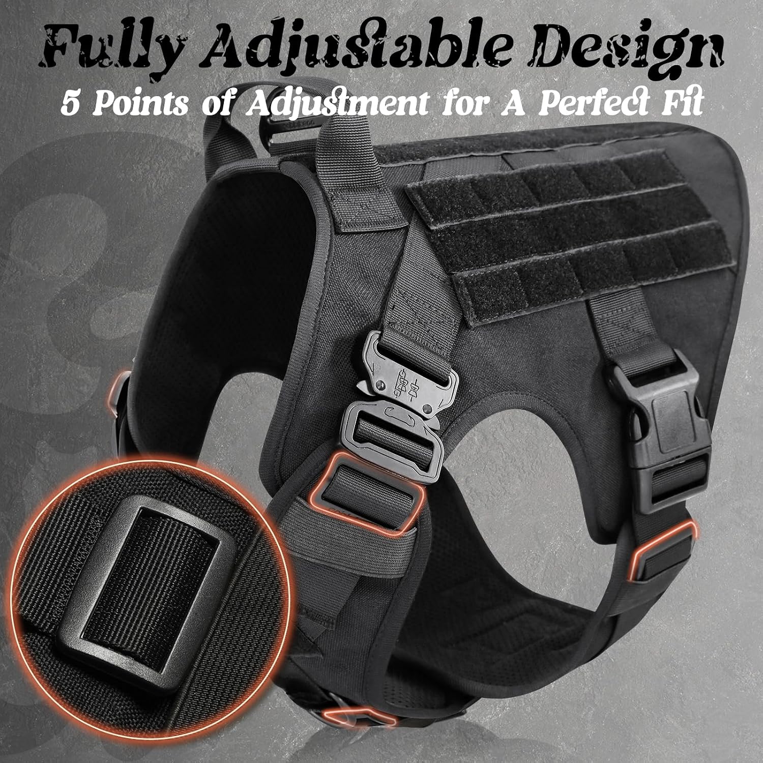 Thumbnail 6 de Rabbitgoo Tactical Dog Harness for Large Breeds (MOLLE Service Vest, Handle, No-Pull) — Black
