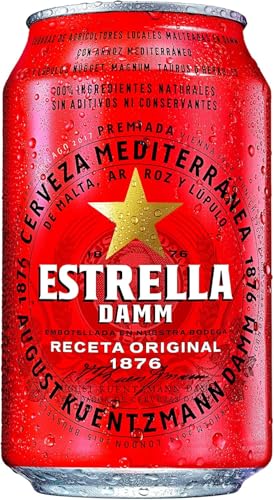 Detalle de Estrella Damm Cerveza – Caja de 24 latas (330 ml) total 7.92 L