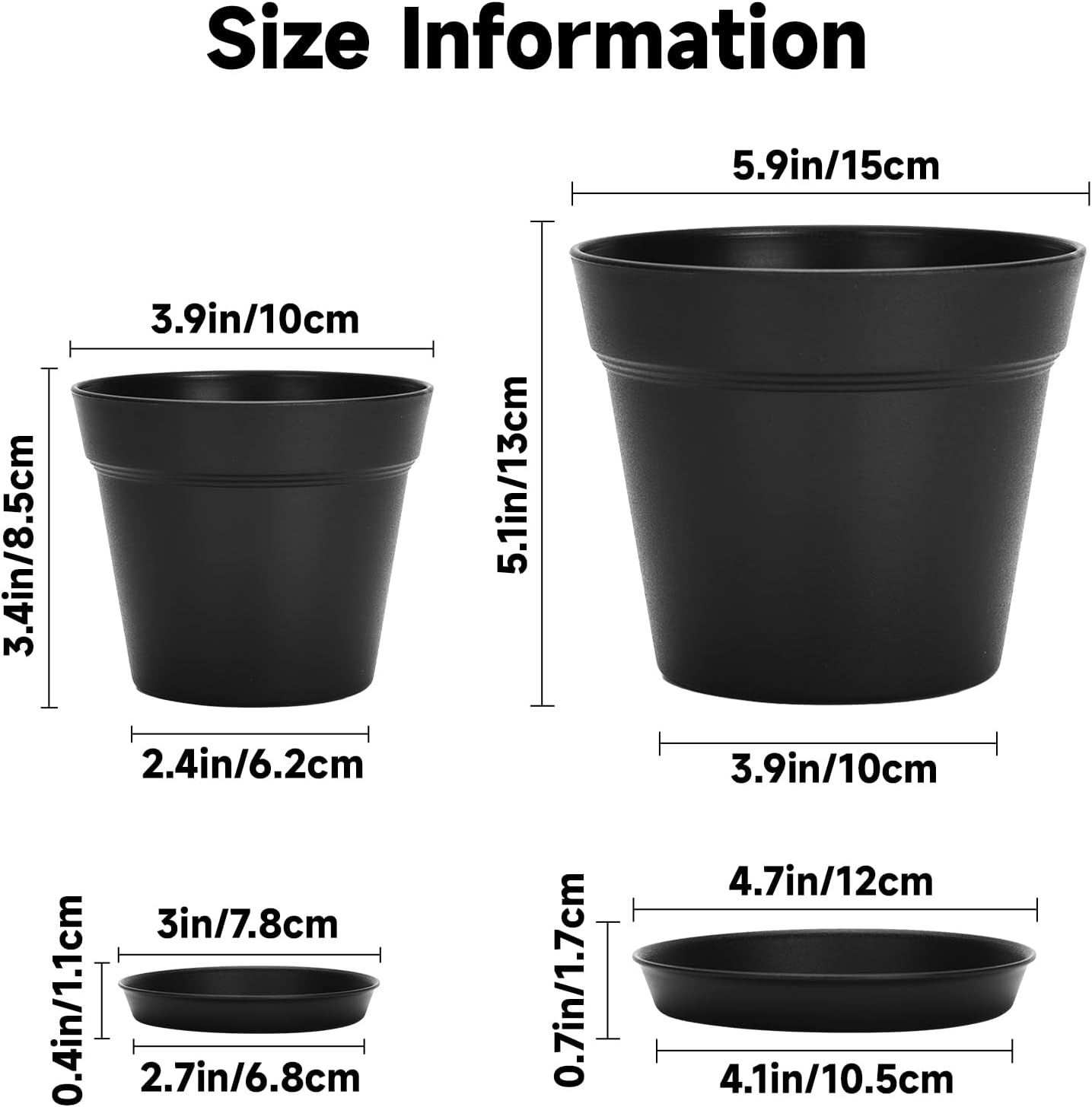 Thumbnail 1 de KINGLAKE 6-Piece 15cm Plastic Plant Pots with Drainage and Trays – Indoor/Outdoor Nordic Style
