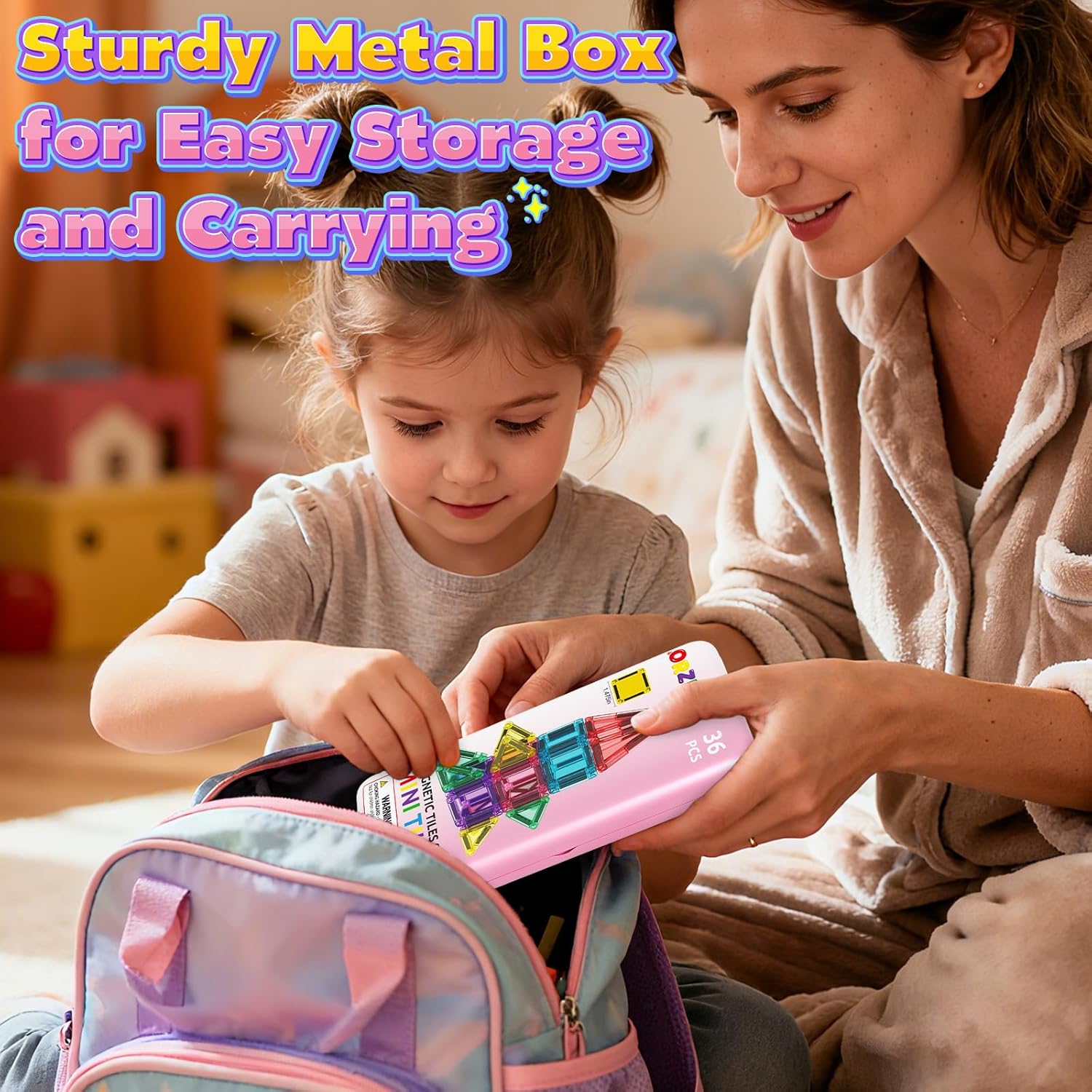 Thumbnail 1 de ORZbb Mini Magnetic Tiles Toddler Travel Essentials Set (36-Piece) with Case