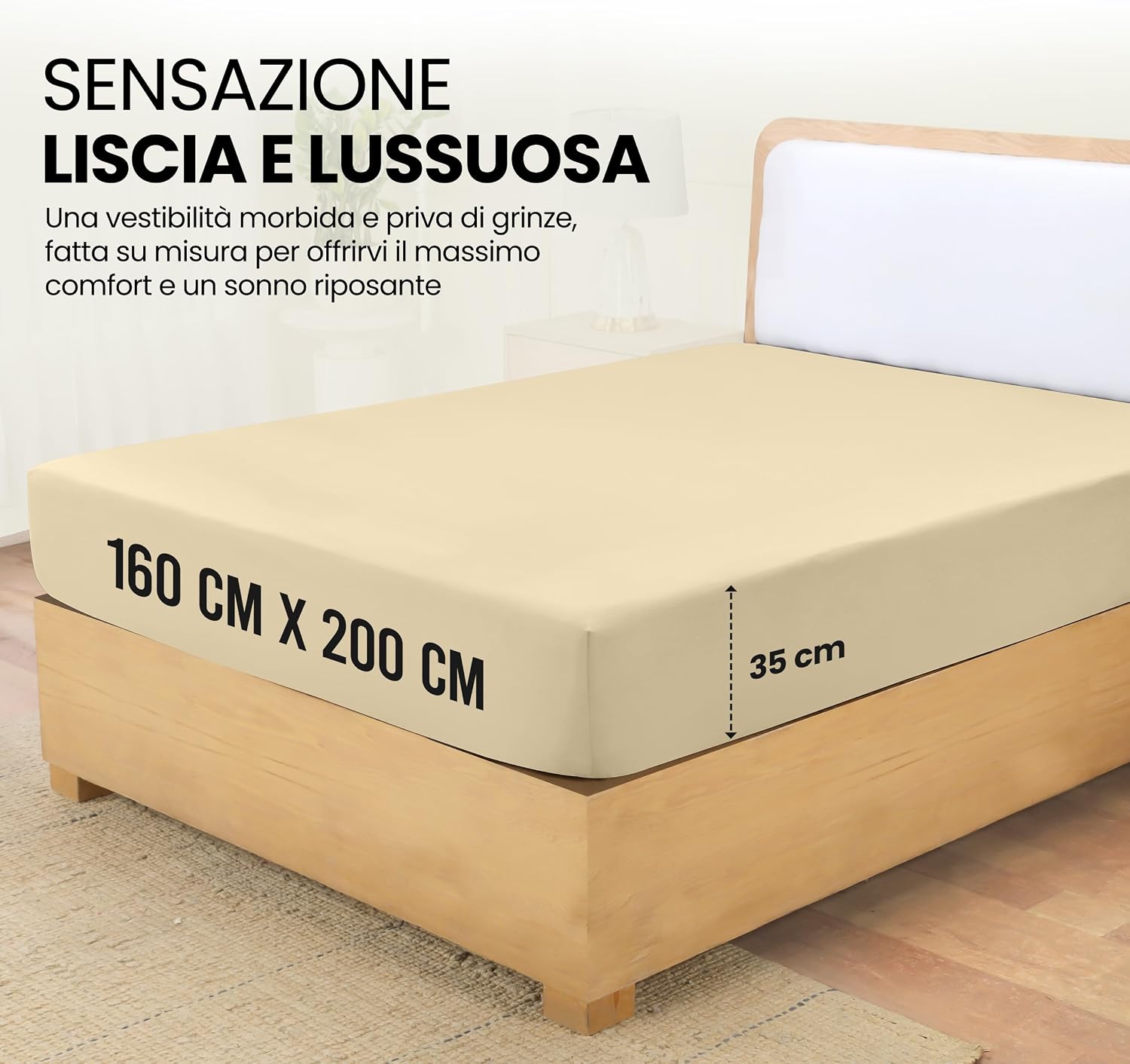 Thumbnail 1 de Lenzuolo con angoli matrimoniale Utopia Bedding 160x200 cm in microfibra beige con tasche profonde