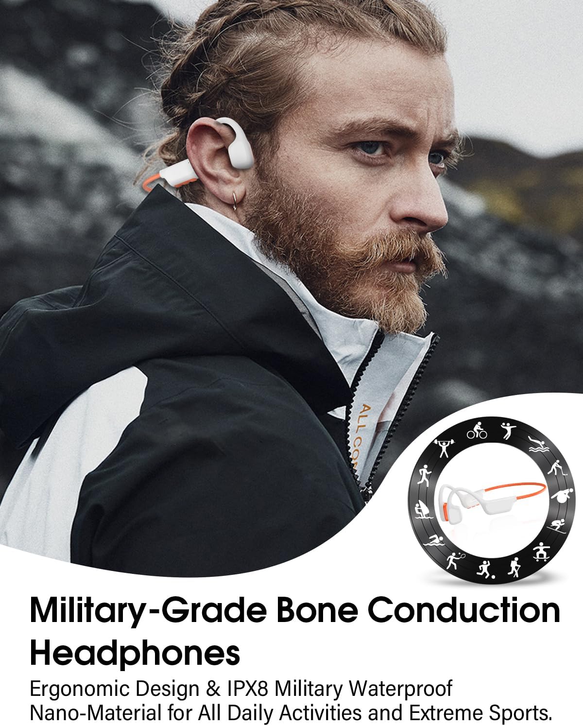 Thumbnail 1 de ZOVIMAX X7 MAX Militär-Knochenschall-Kopfhörer mit Bluetooth 6.0, MP3-Player & IP68 für Schwimmen und Sport