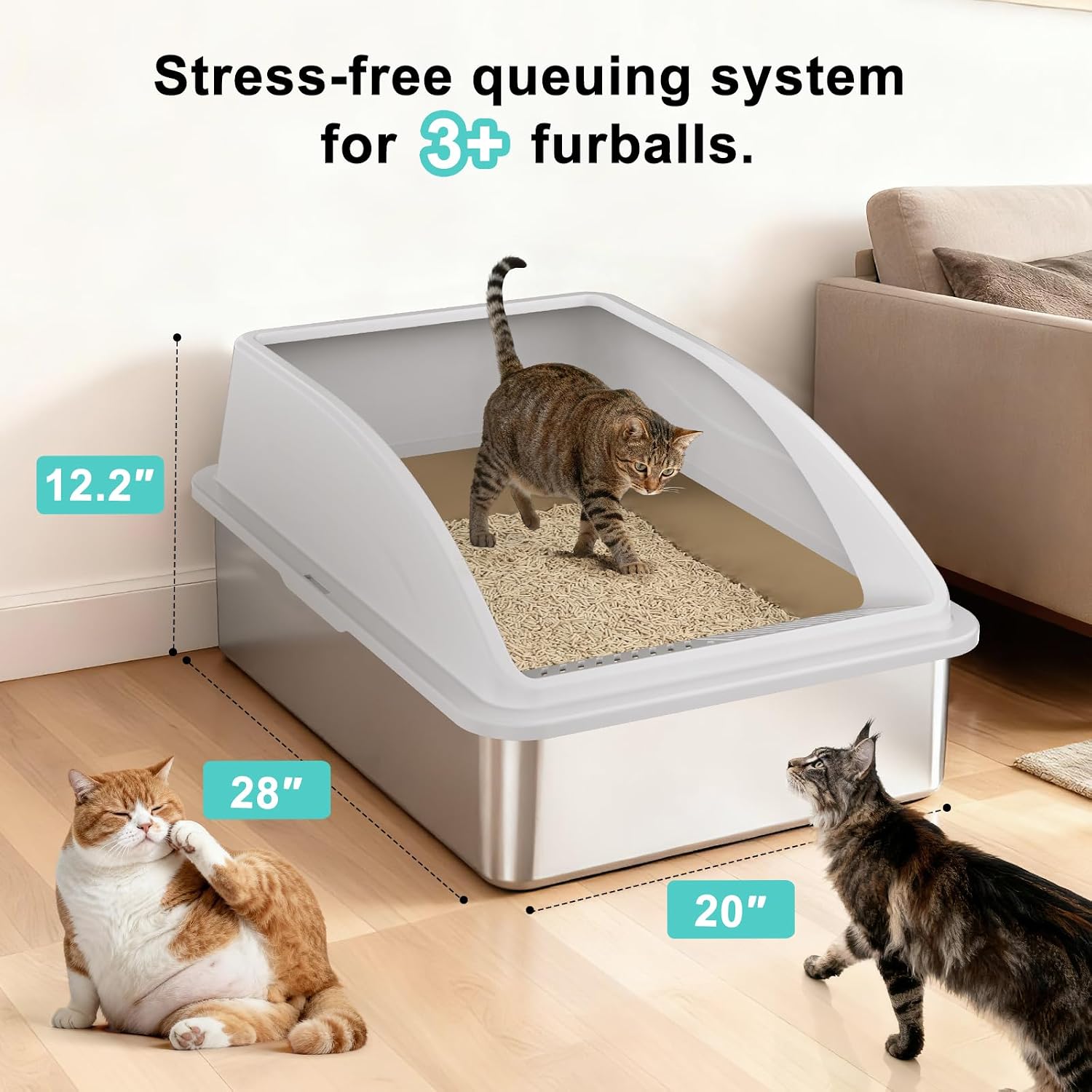 Detalle de AIPERRO PTSP013-LG-70x50x15CM New Stainless Steel Litter Box, XXX-Large