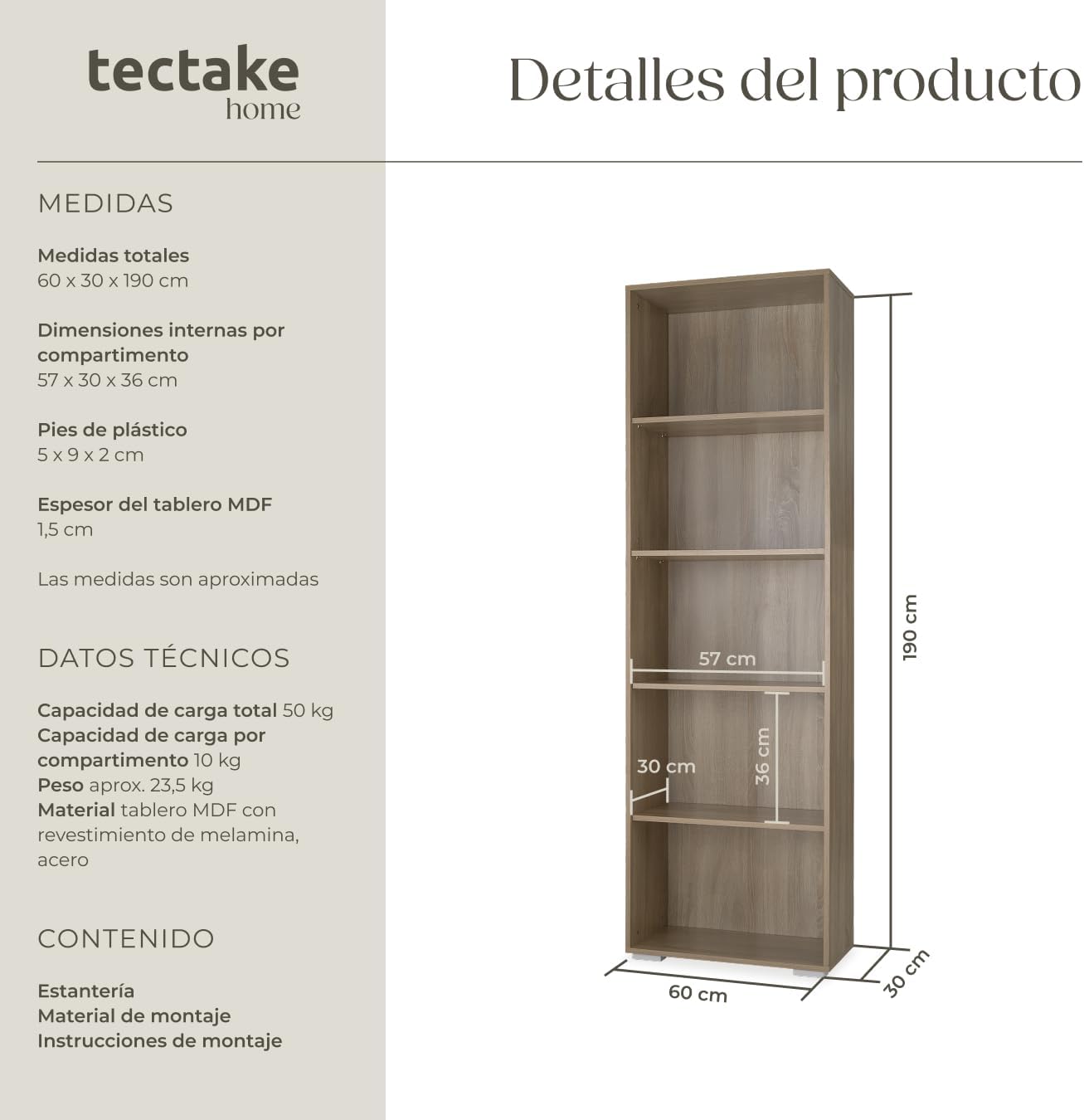 Thumbnail 2 de tectake Estantería Madera 5 Compartimentos