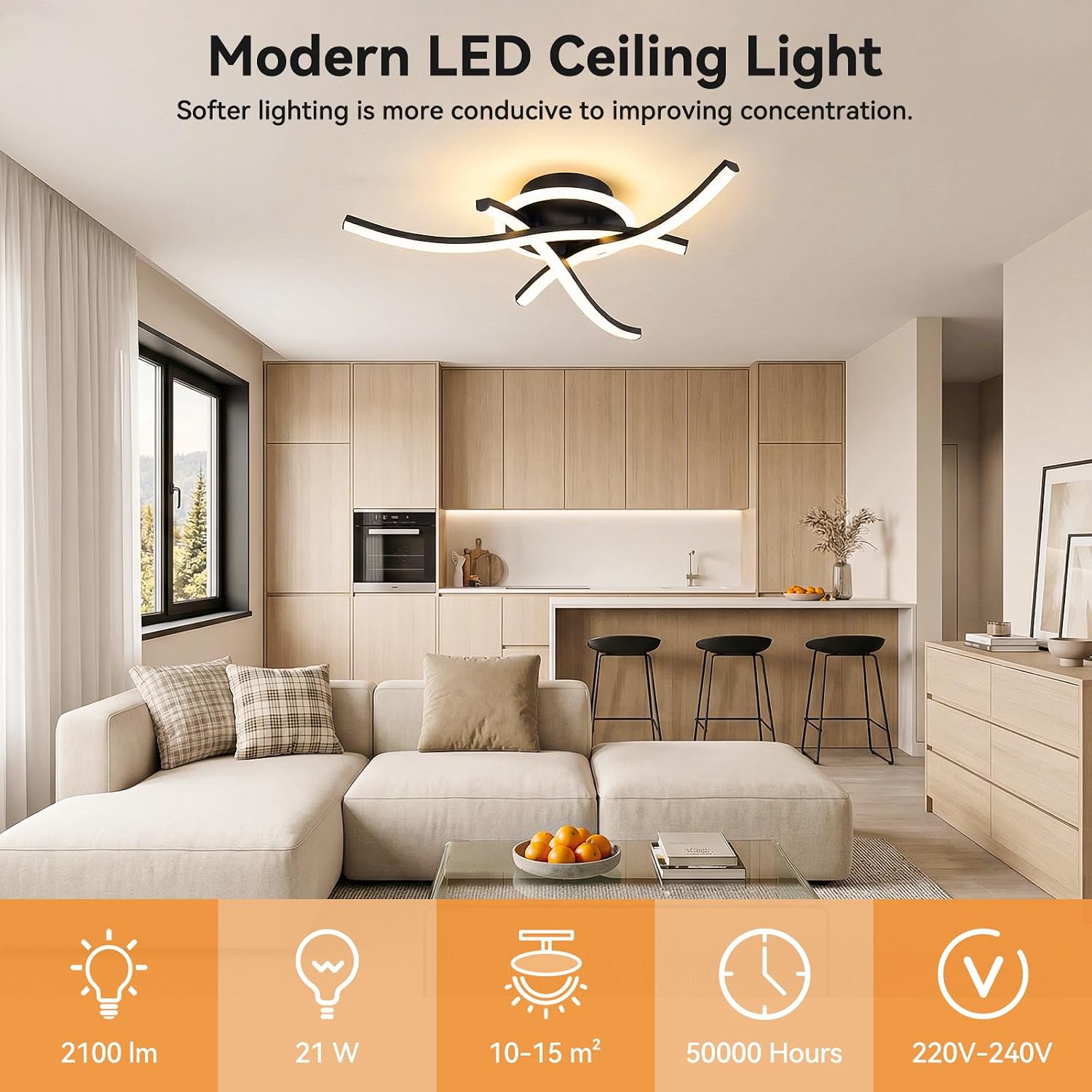 Thumbnail 2 de MELAYR 4760708 LED-Deckenleuchte – 21W, 3000–6500K, 2100 lm, CRI≥80, Speicherfunktion, Schwarz