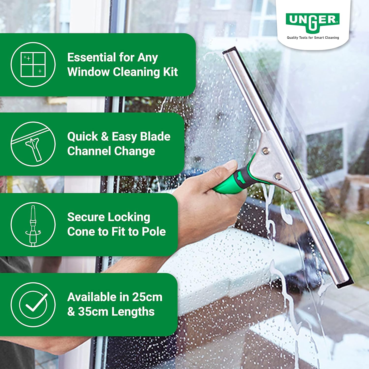 Detalle 2 de Unger ErgoTec Window Squeegee 25cm – rubber blade with stainless steel channel