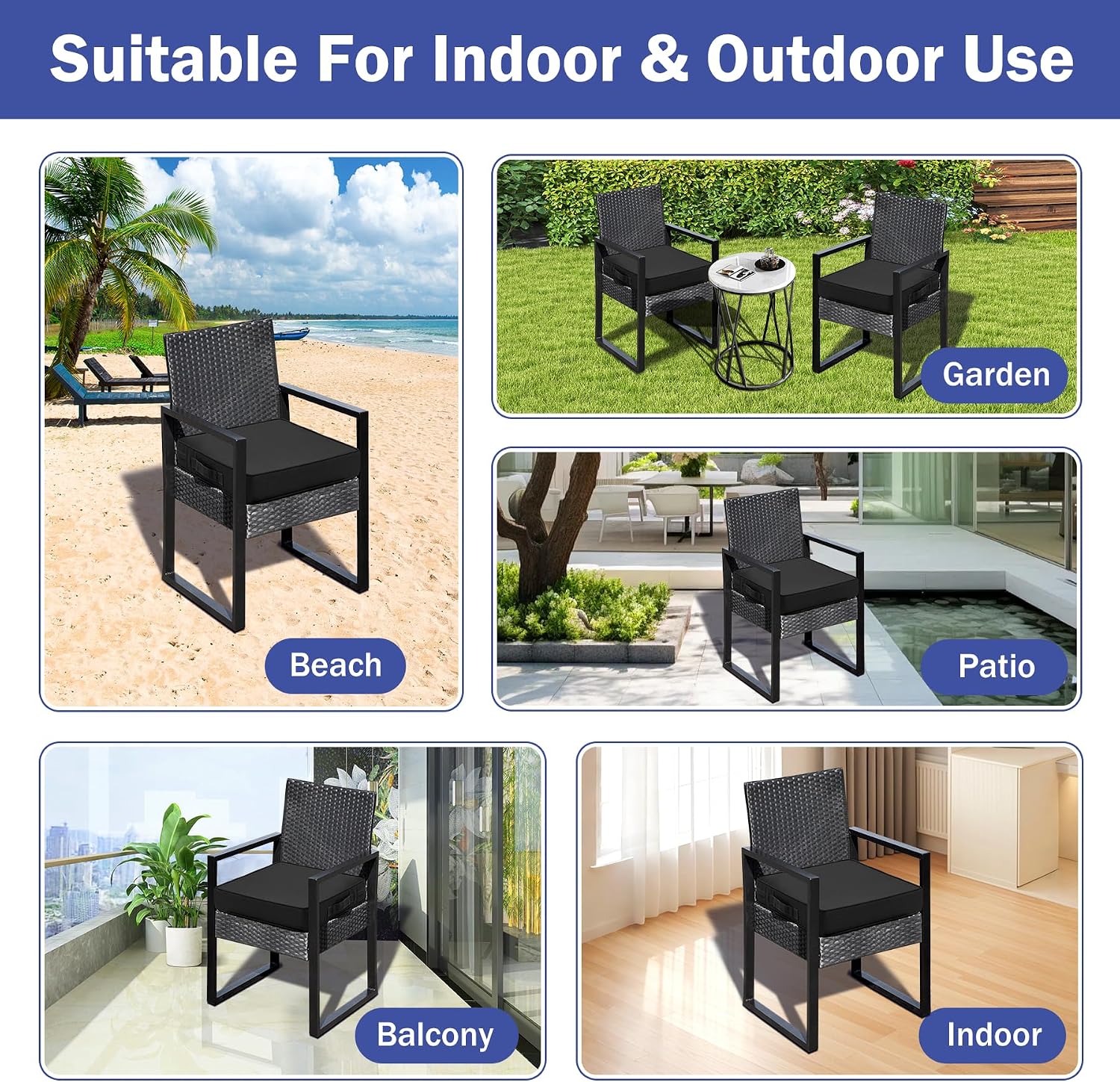 Thumbnail 6 de IASEAHK 19" x 19" x 3" Patio Chair Cushions, Set of 4, Black