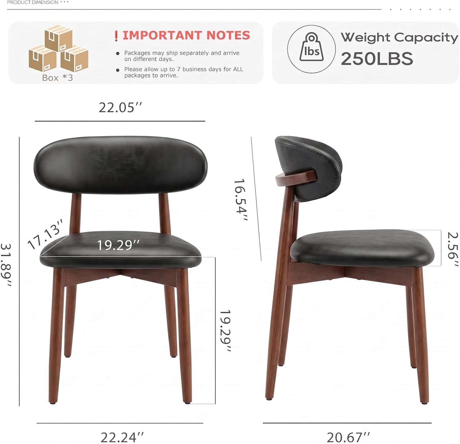 Detalle 2 de COLAMY D6270US Wooden Dining Chairs, Set of 6, Black Leather Upholstery