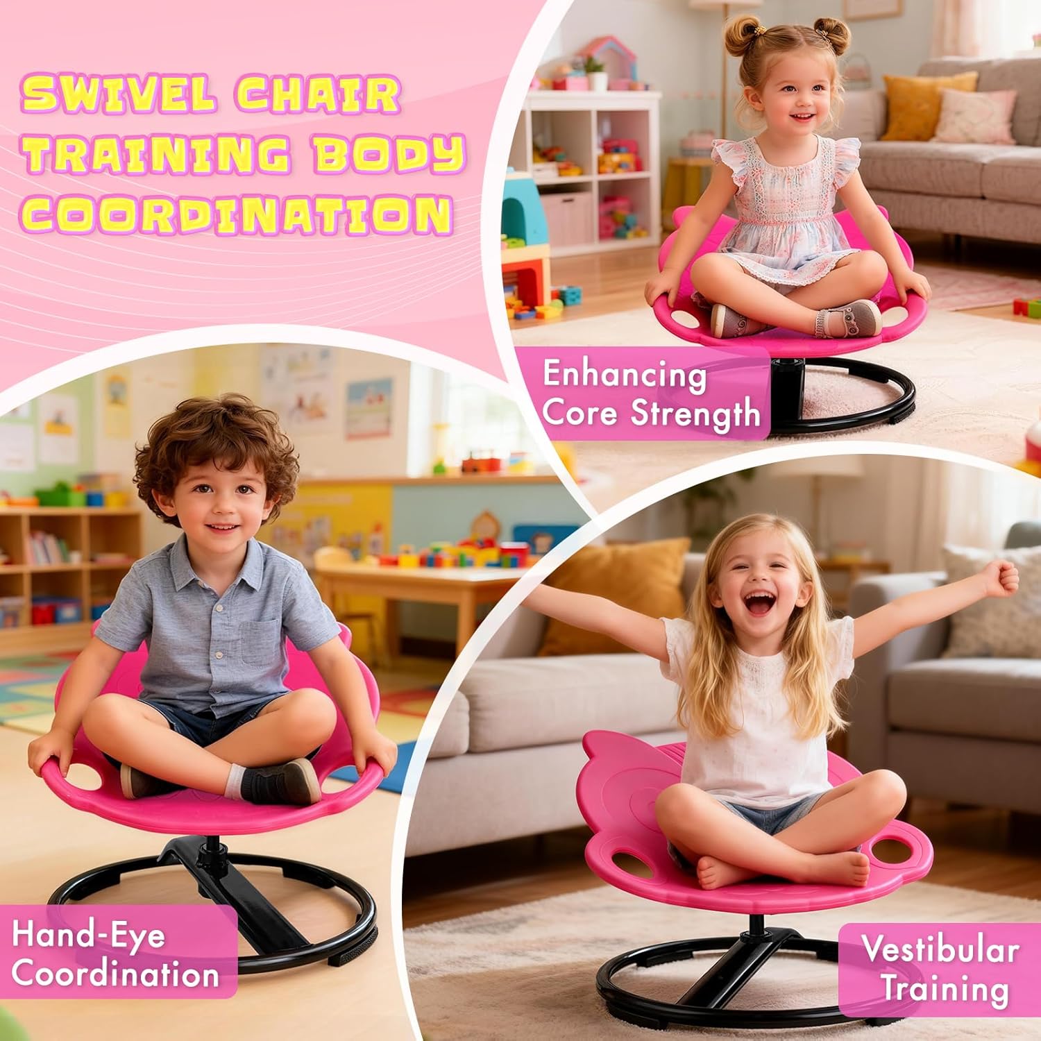 Detalle de OLUPP Spinning Chair for Autistic Kids – Rose Red Owl Swivel Sensory Toy