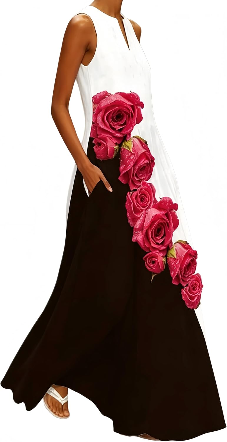 Thumbnail 1 de Ocean Plus lange maxi-jurk met bloemenprint, mouwloos en V-hals