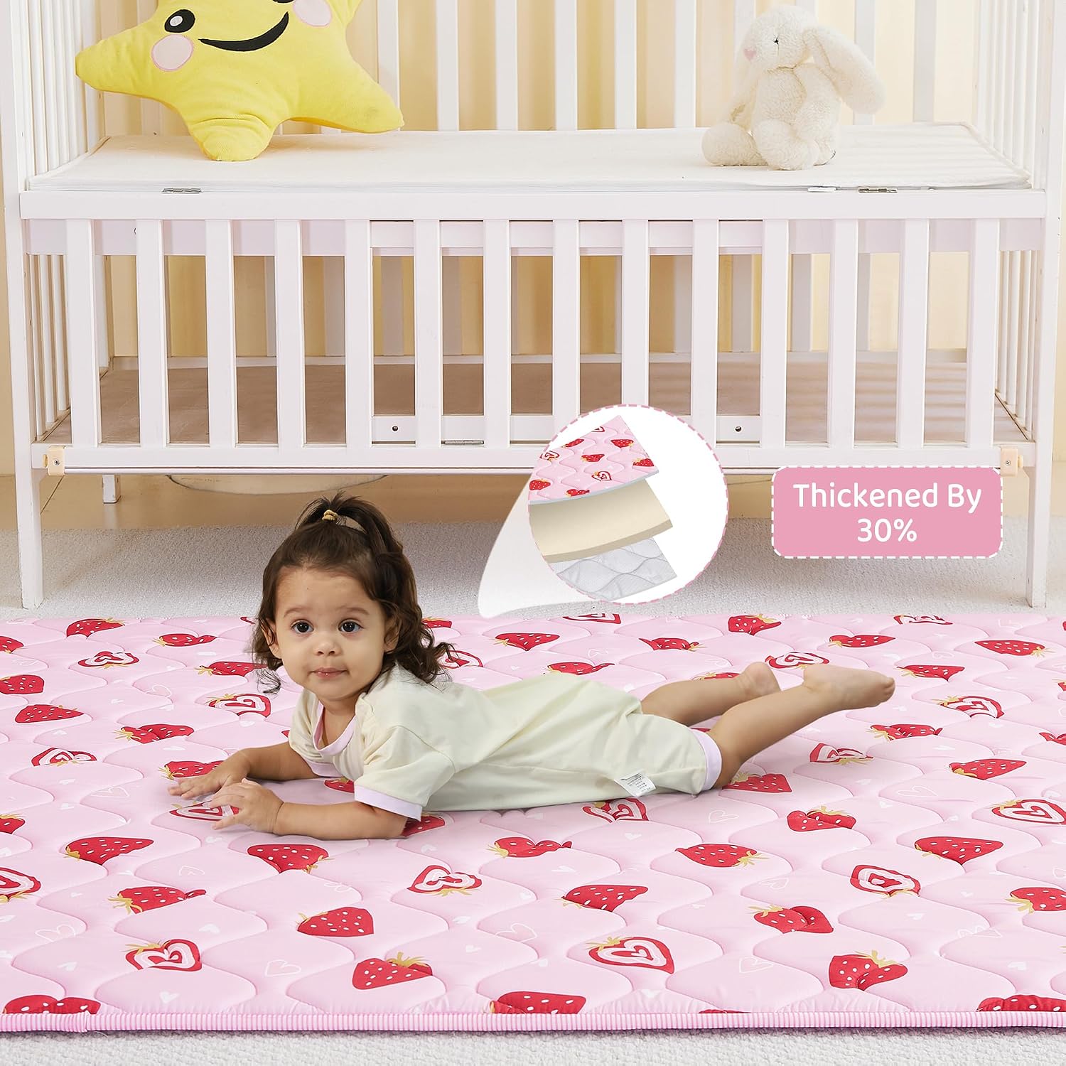 Detalle de Viviland Baby Mats for Floor Baby Play Mat, 50 x 50-Inch Pink Strawberry