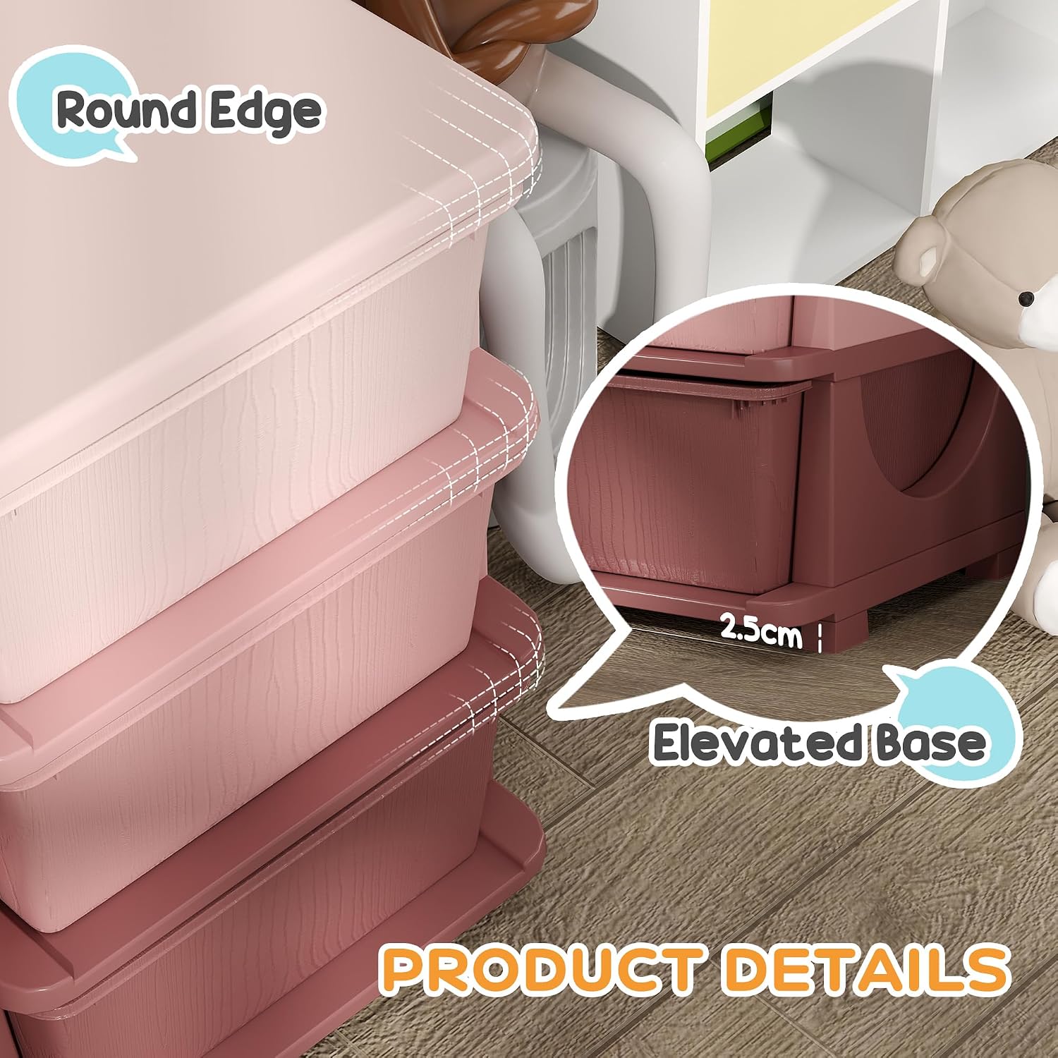 Detalle de Qaba 3-Drawer Kids Storage Organizer, 3-Tier Pink Toy Chest