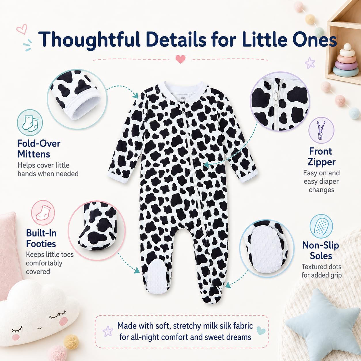 Detalle de UNIFACO Baby Footed Pajamas, 0–12 Months