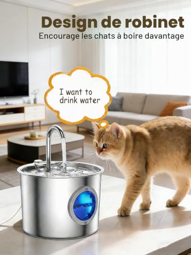 Detalle de Fontaine à Eau pour Chat 2,2 L INOX JLVDXN – eau en mouvement et filtration efficace