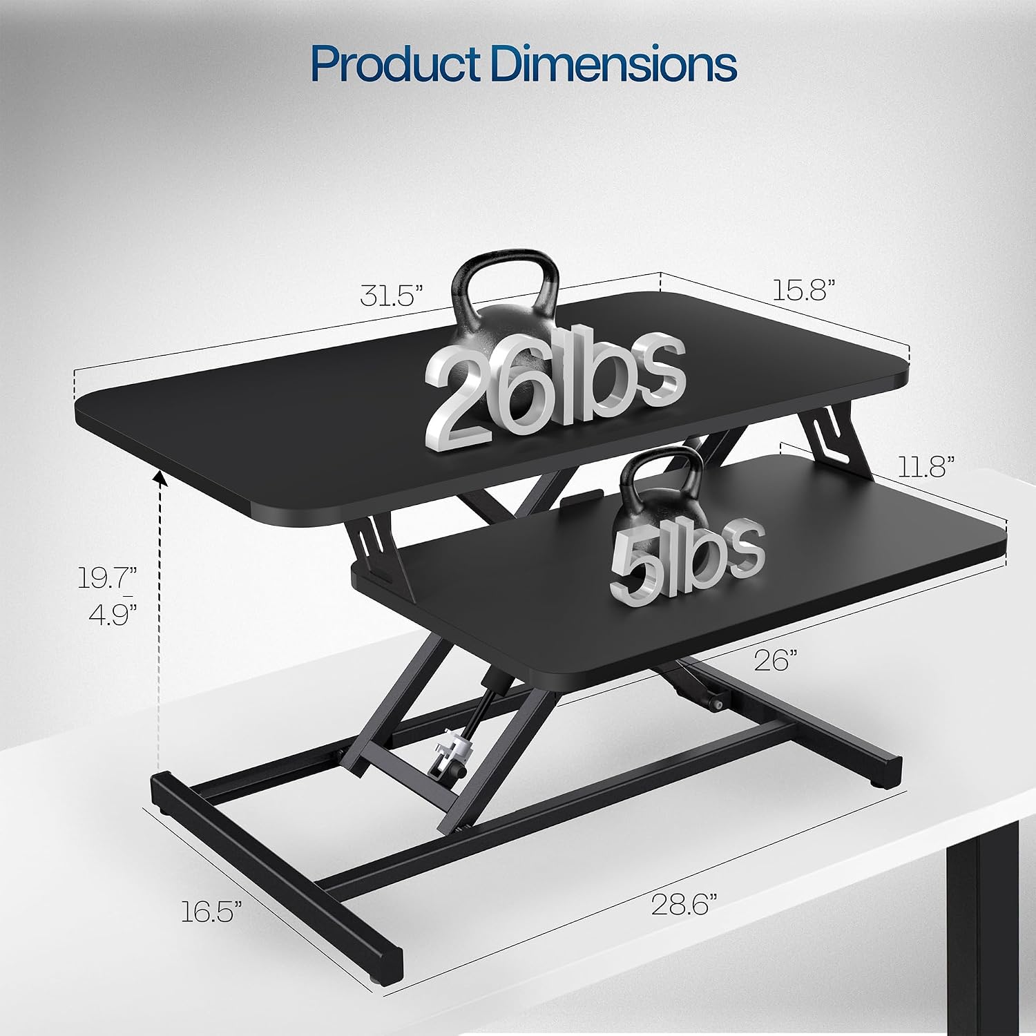 Detalle de VIVO DESK-V000S Standing Desk Riser, 32-Inch Two-Tier Top, Adjustable Height