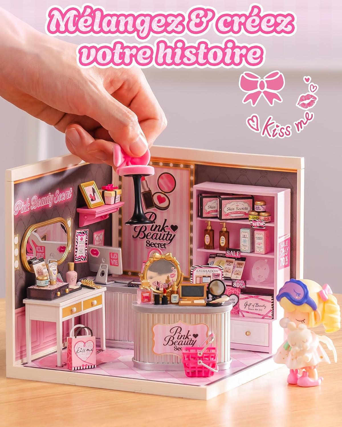 Detalle de Rolife Super Creator Pink Beauty Store — Kit de Maison Miniature à Monter sans Colle