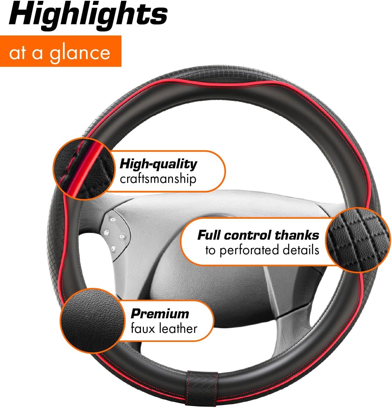 Detalle de Upgrade4cars Truck Steering Wheel Cover 17.5–18 inch in Red