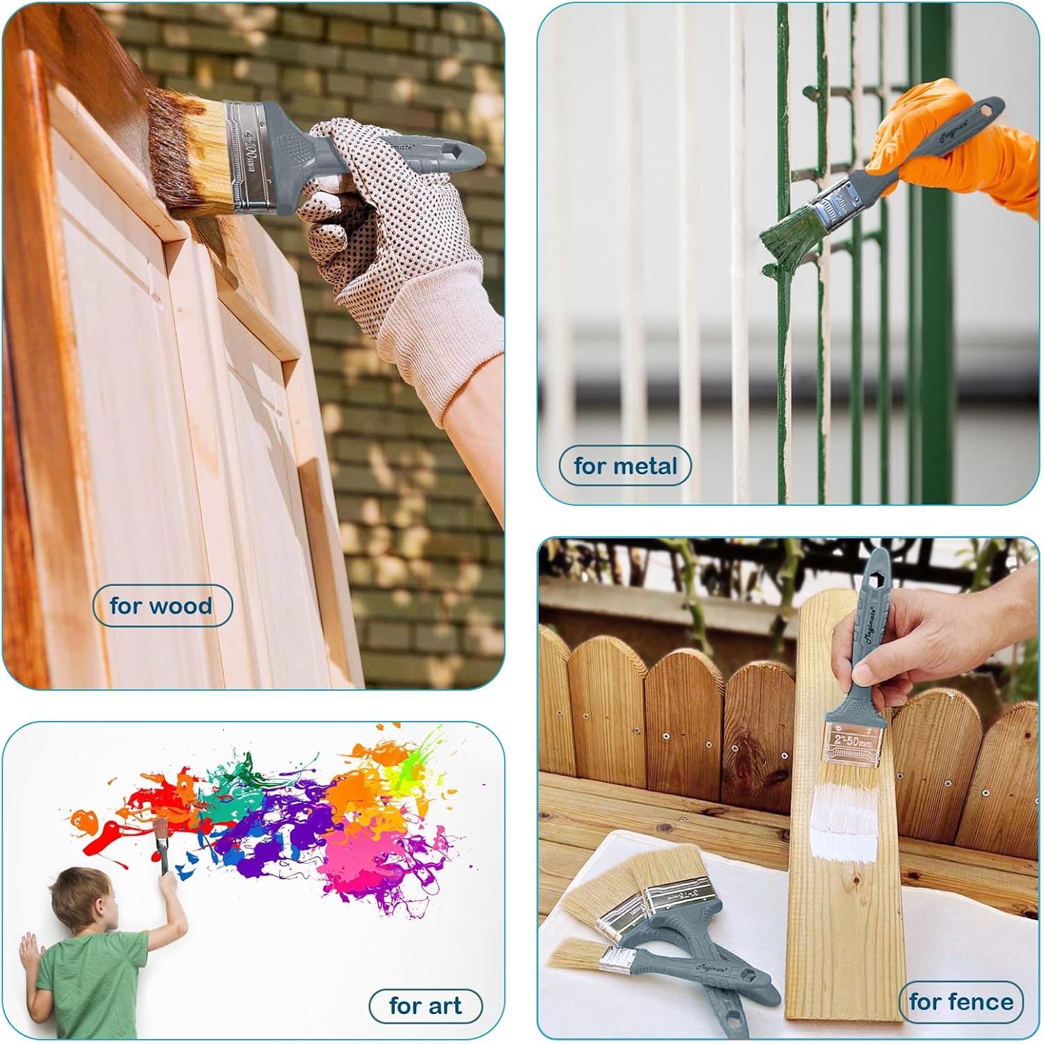 Detalle de Magimate Bristle Paint Brush Set (1–4 Inch) for Walls, Trim and Wood Finishes