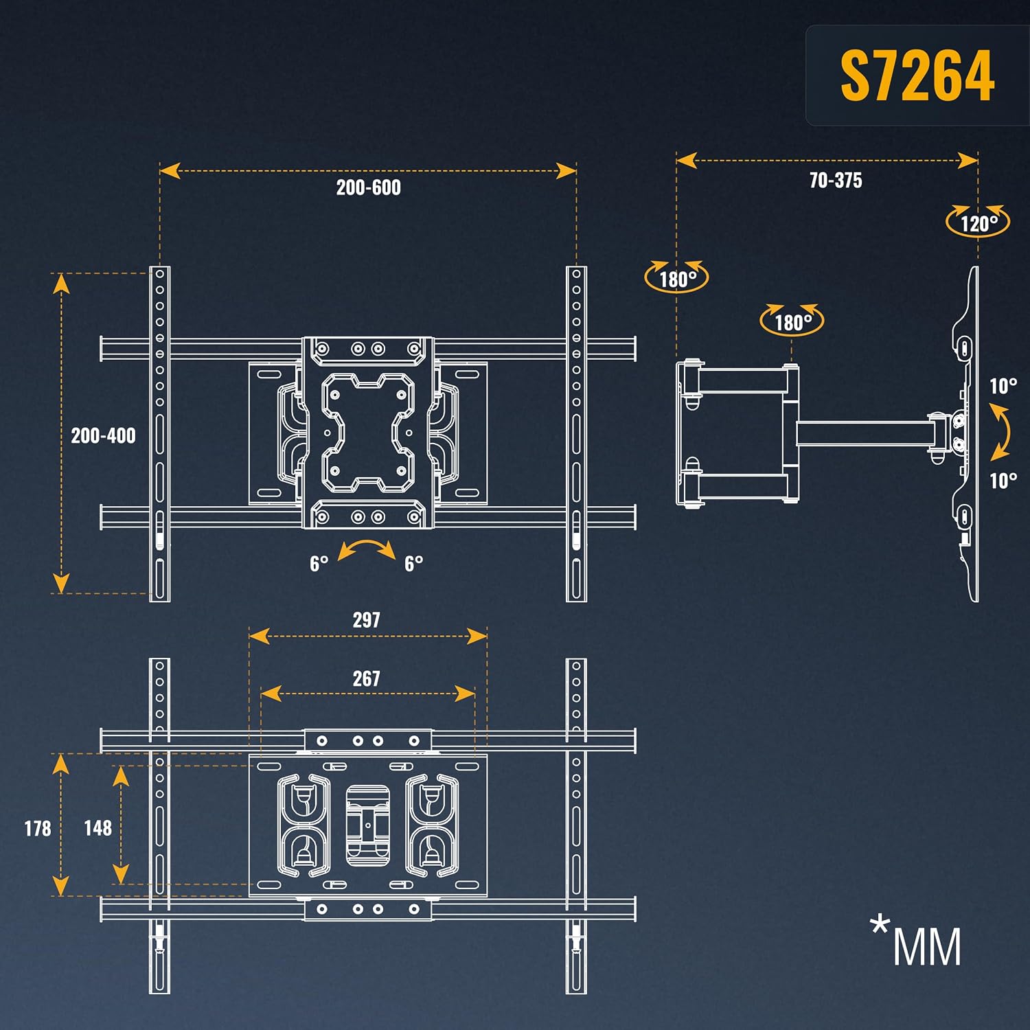 Detalle 2 de RICOO S7264 TV-Wandhalterung 50 kg