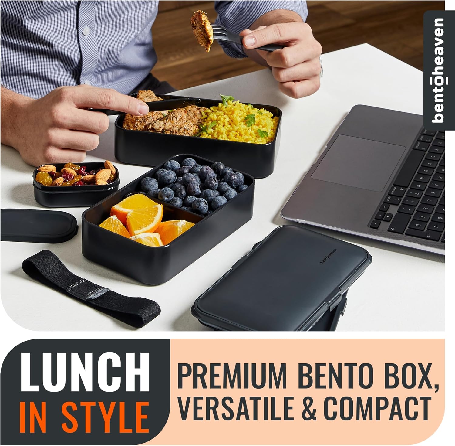Thumbnail 1 de Bentoheaven Premium Bento Box Adult Lunch Box (Microwavable) with Compartments, Utensils & Chopsticks