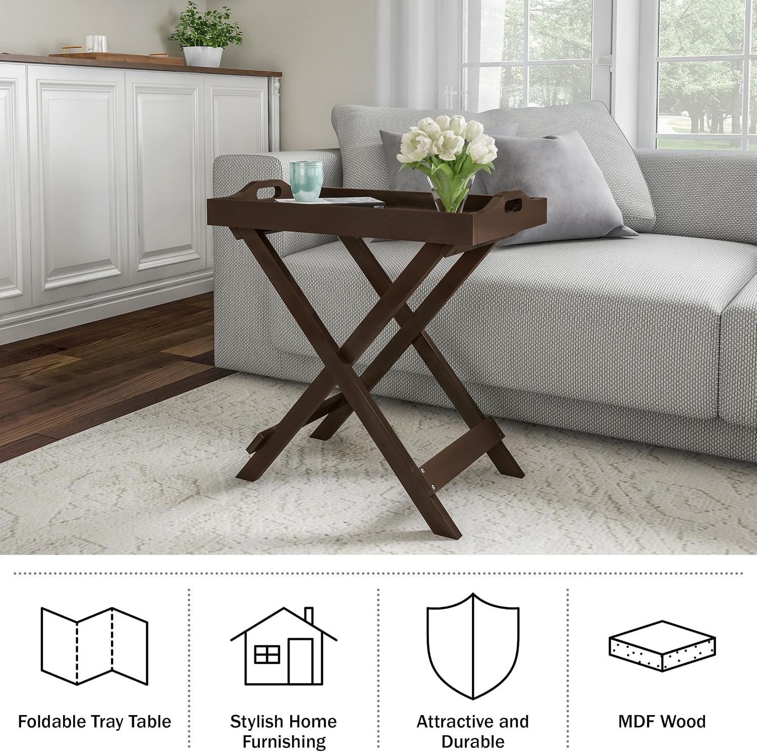 Detalle 2 de Lavish Home Folding TV Tray Tables, Brown