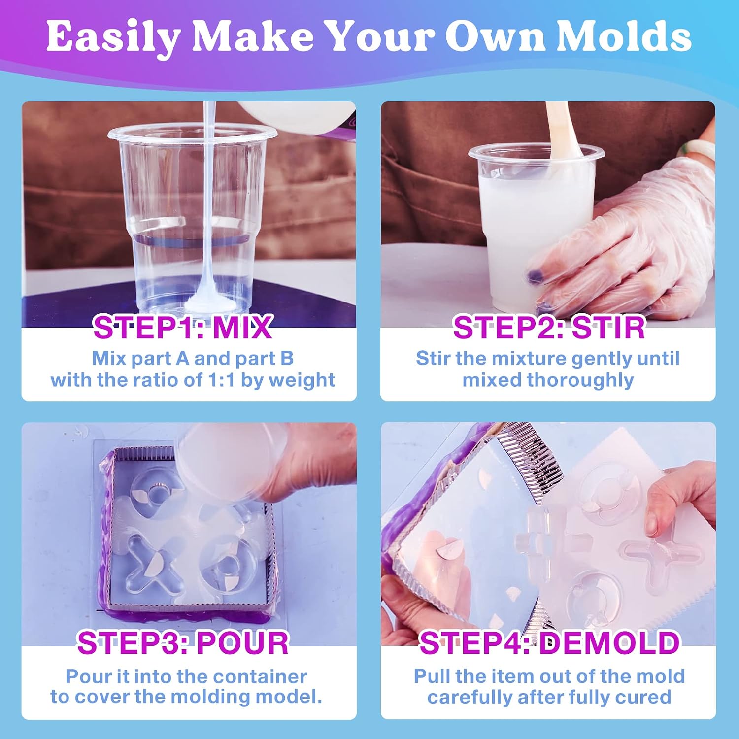 Detalle de LET'S RESIN 580g Silicone Mould Making Kit – Translucent, 1:1 by Weight, Fast Cure
