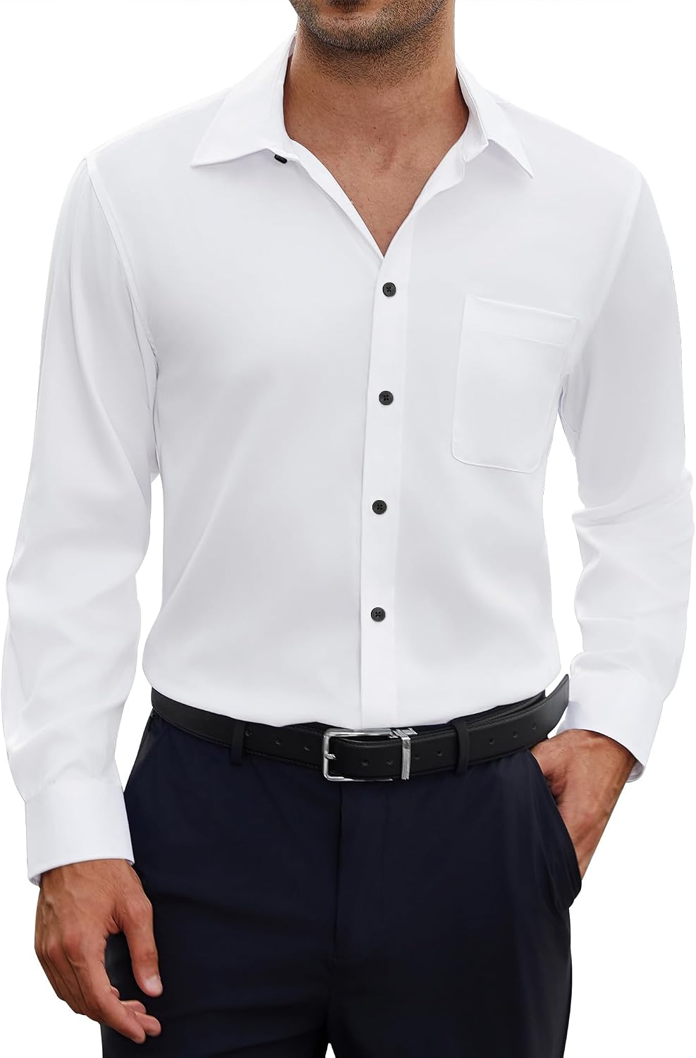 Detalle de siliteelon Herren Hemden bügelfrei Regular fit Langarm – Stretch Businesshemd