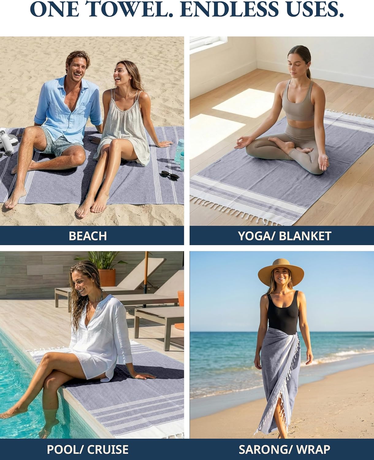 Detalle 2 de LANE LINEN 4 Pack Beach Towels - Cotton Rich Oversized, Pre-Washed Quick Dry