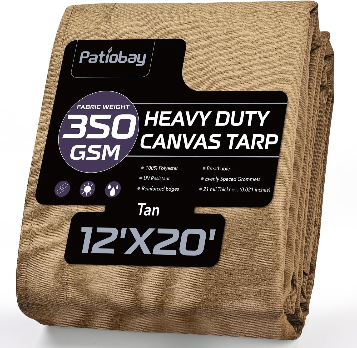 Detalle de Patiobay Canvas Tarp 12x20 Feet - Heavy-Duty 12 oz Water Resistant with Rustproof Grommets