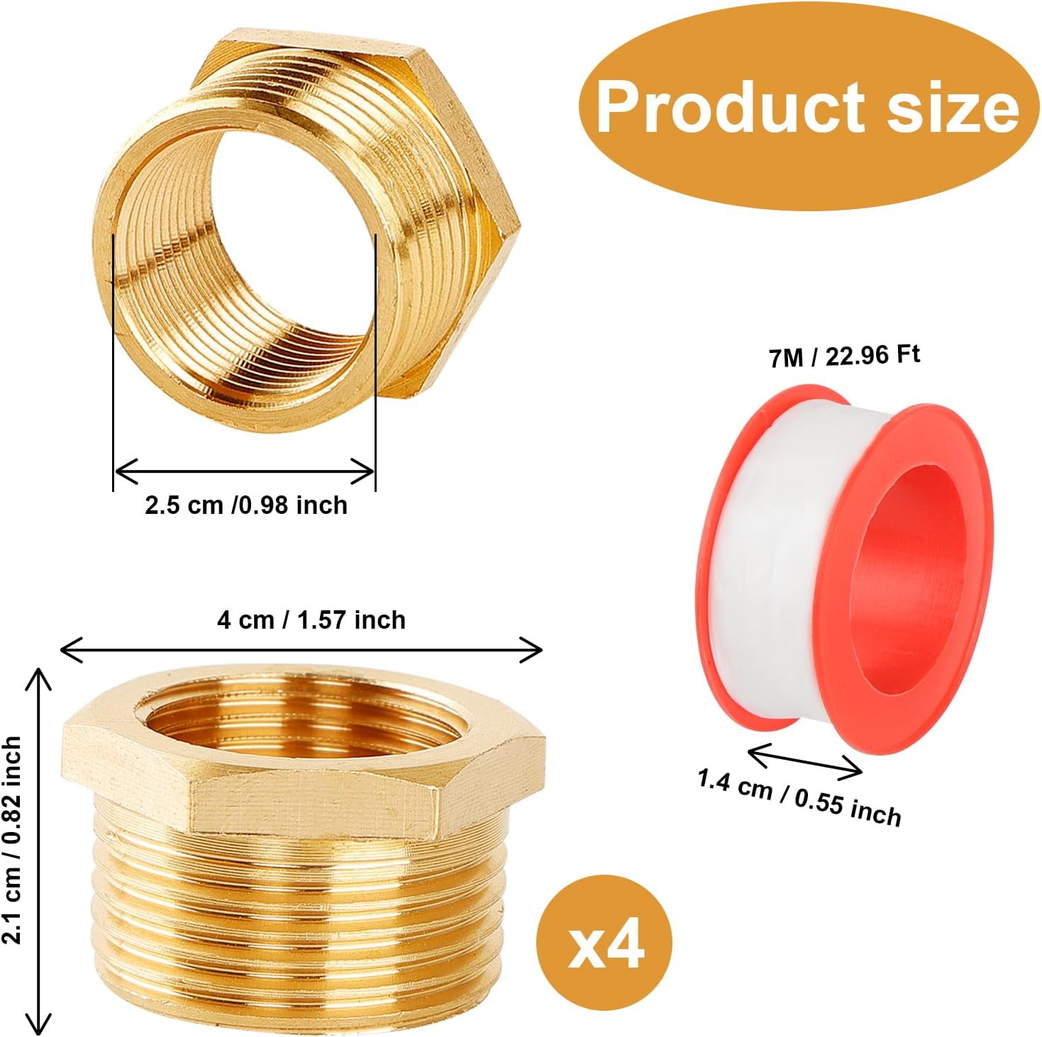 Detalle 2 de 4 Stück Messing Reduzierung 3/4" auf 1/2" – Gewindefitting mit Innen- und Außengewinde