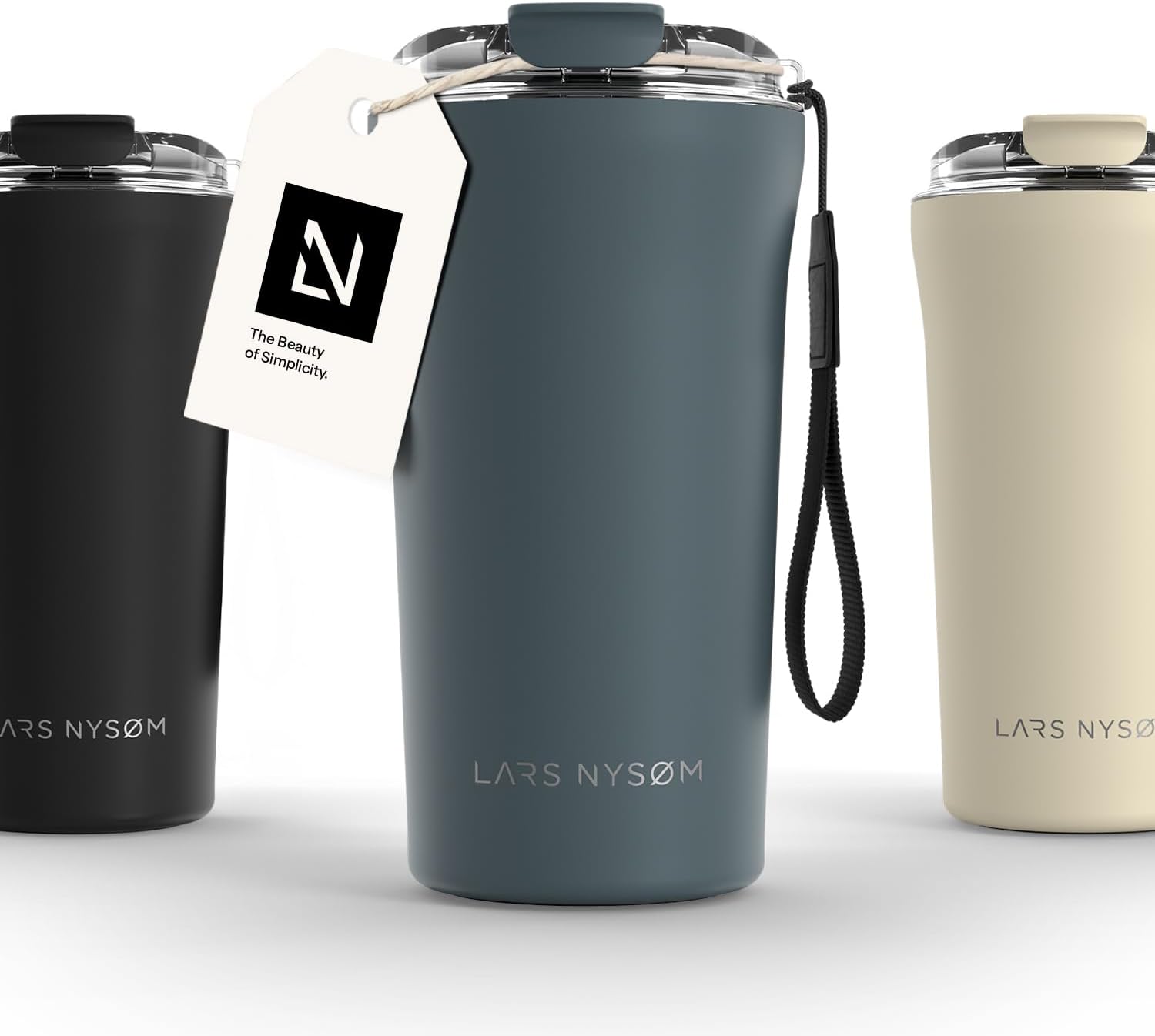 Detalle de LARS NYSØM ROE-3-STOBLU thermosbeker 500 ml met Tritan-deksel en draagriem