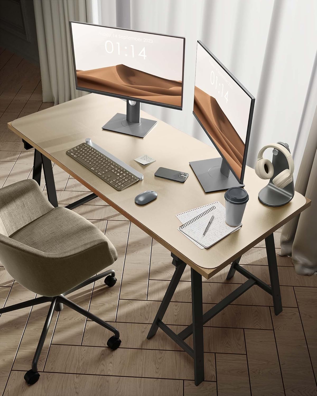 Detalle de YSAGi Leather Desk Mat (120 x 60 cm) – Large PU Leather Desk Pad in Champagne