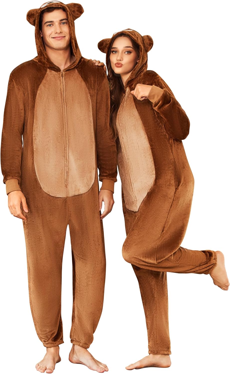 Detalle de Ekouaer Onesie Animalière avec Capuche et Fermeture éclair, Pyjama Polaire Unisexe S–XXL
