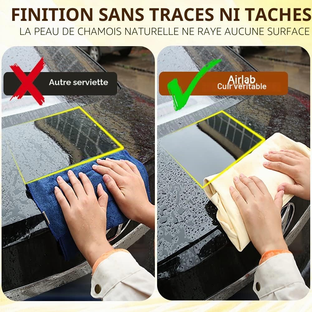 Thumbnail 2 de Airlab Peau de Chamois Voiture XXL 90x60 cm – Cuir Naturel Véritable, Absorption Sans Trace et Douceur Sans Rayures