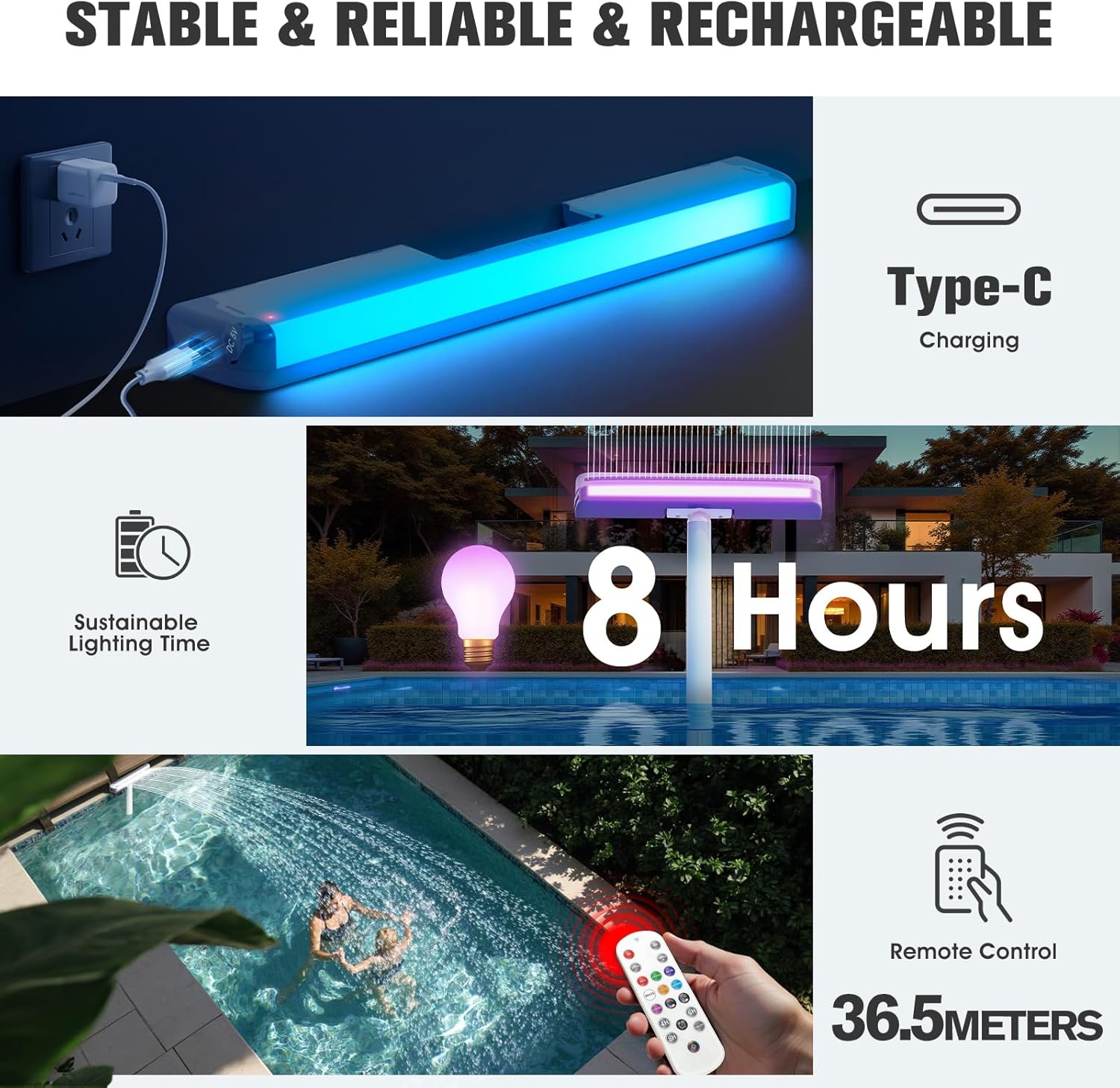 Thumbnail 4 de KingSom Pool Wasserfall mit LED – LED-Fontäne für Aufstell- & Eingrabene Pools