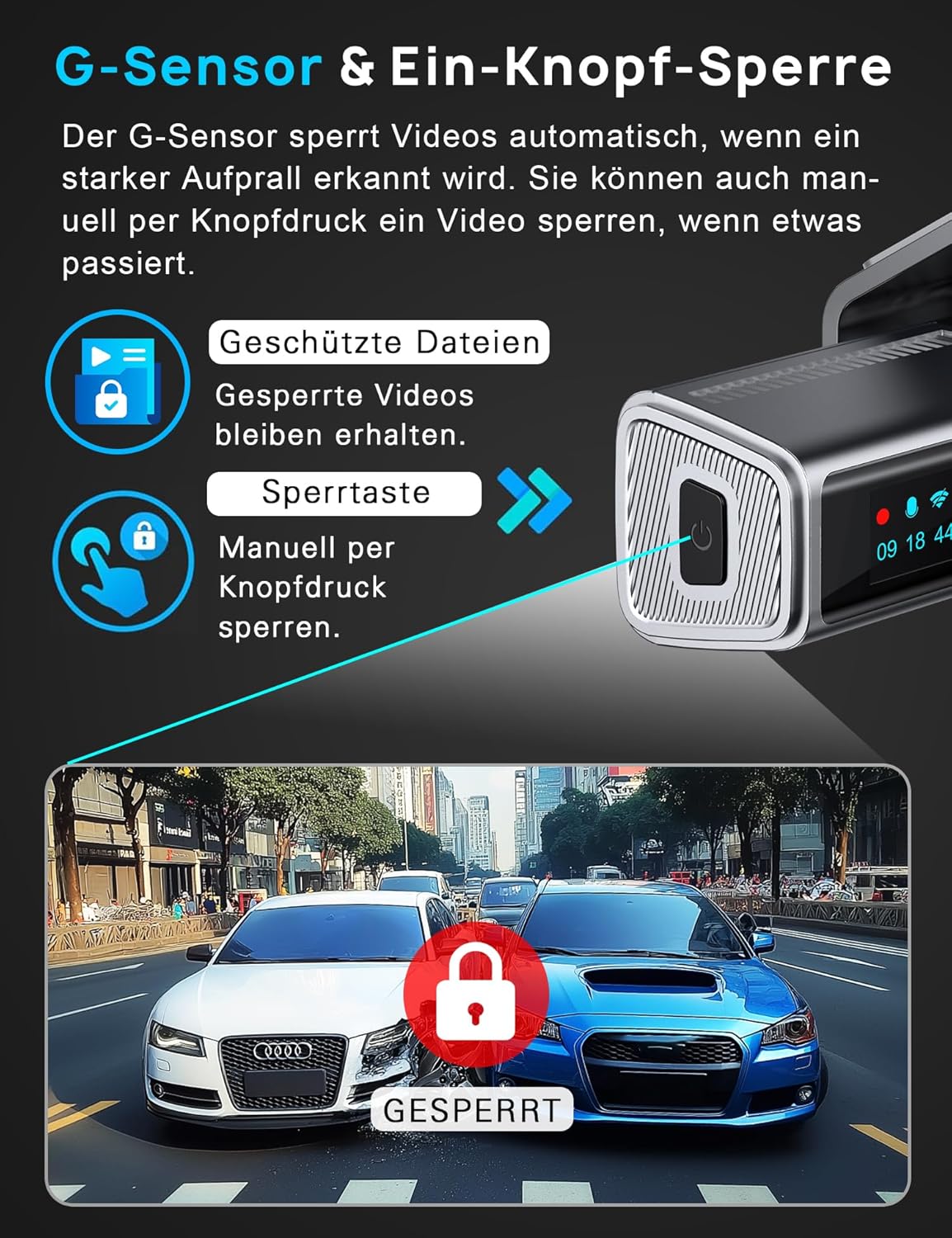 Detalle 2 de Navycrest Dashcam 4K vorne + 1080P hinten, Dualkamera