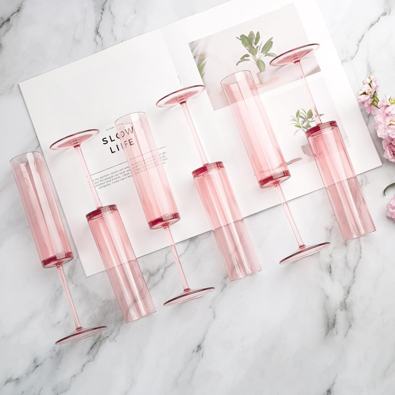 Detalle de 6 Pink Champagne Flutes 5.4 oz ⚡