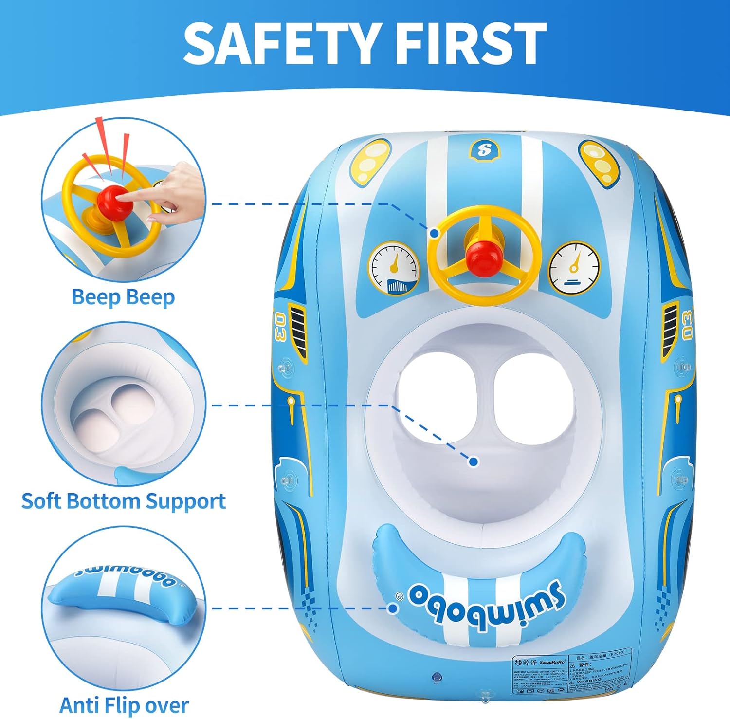 Thumbnail 1 de Swimbobo Toddler Pool Float with Seat – Car Boat Inflatable Ride-on