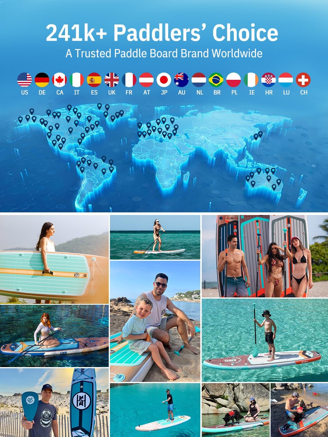 Detalle 2 de Niphean (Extra Large) Inflatable Paddle Board (SUP) for 2+1 People, 500 lbs Capacity with Accessories